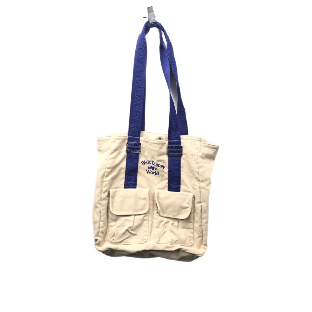 Vintage Disney Walt Disney World Large Tote Bag Beige Blue 1971 Logo